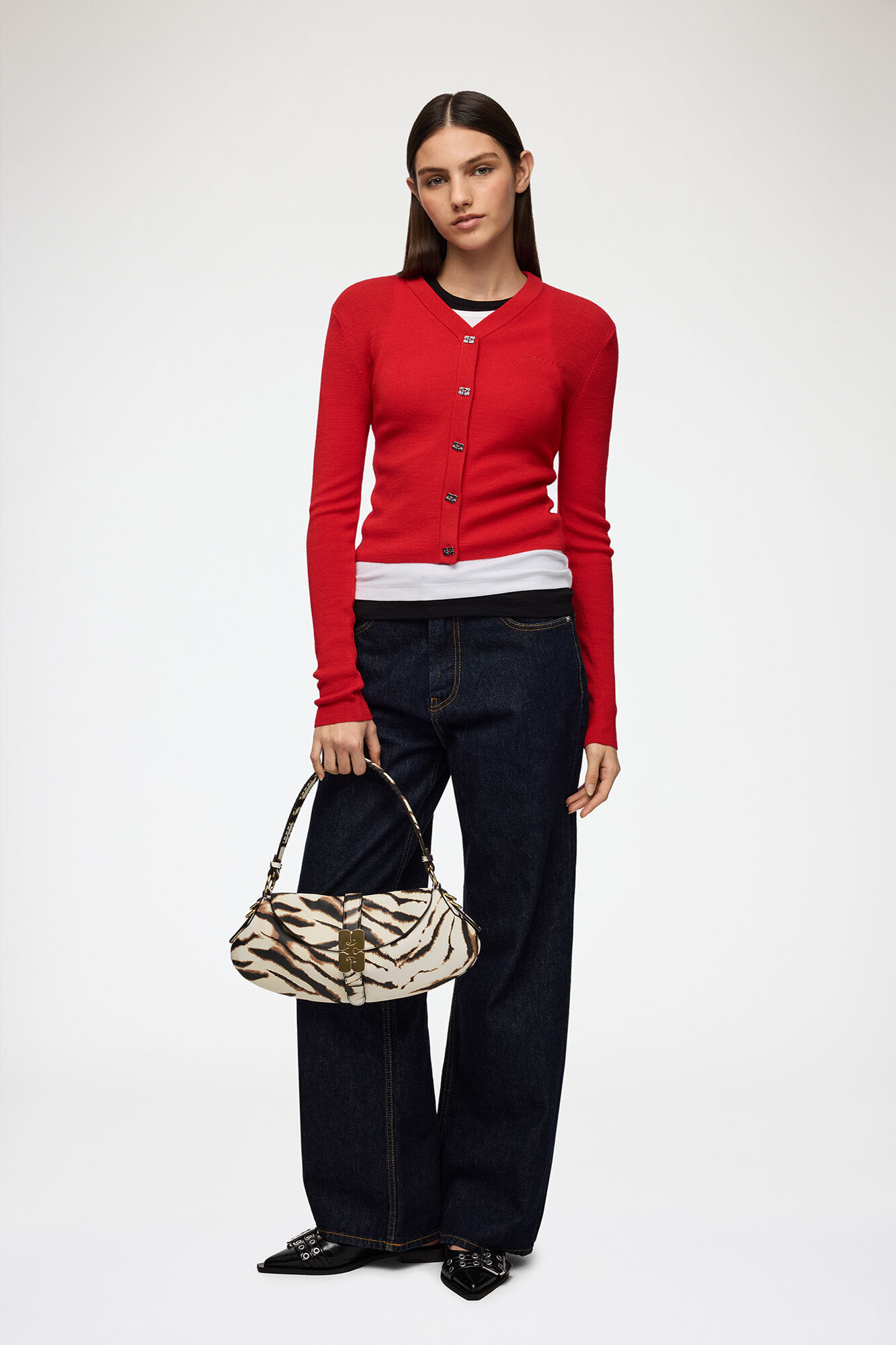 GANNI ノースリーブニット Cardigan in Red Merino | GANNI EE