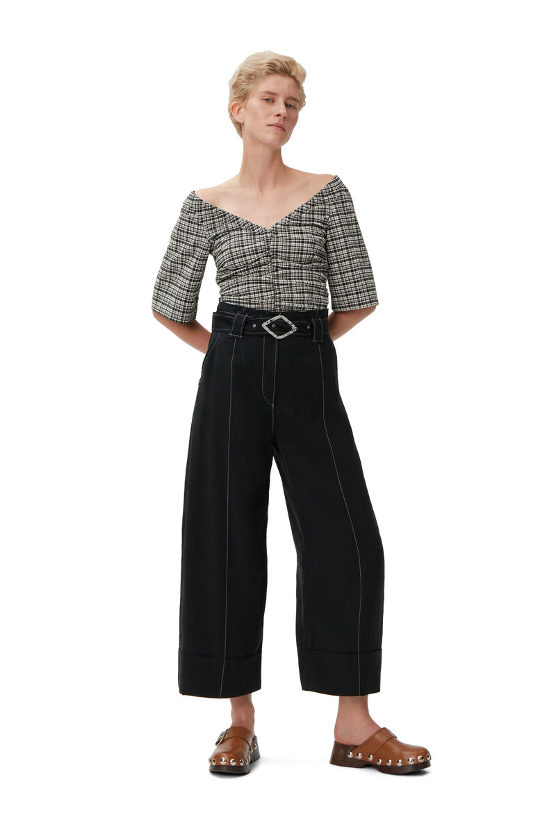 Cropped Trousers, Polyester, in colour Black - 1 - GANNI