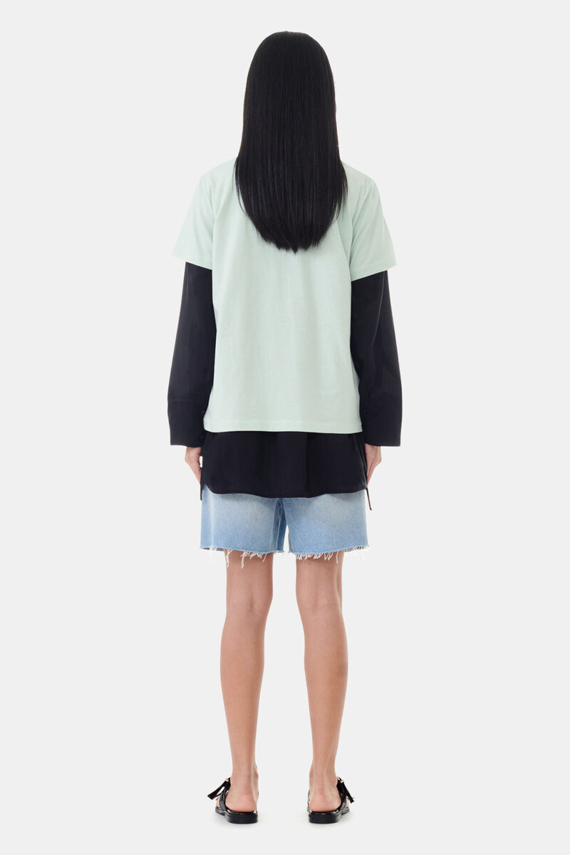 Mint Green GANNI World T-shirt, Cotton, in colour Aqua Foam - 4 - GANNI