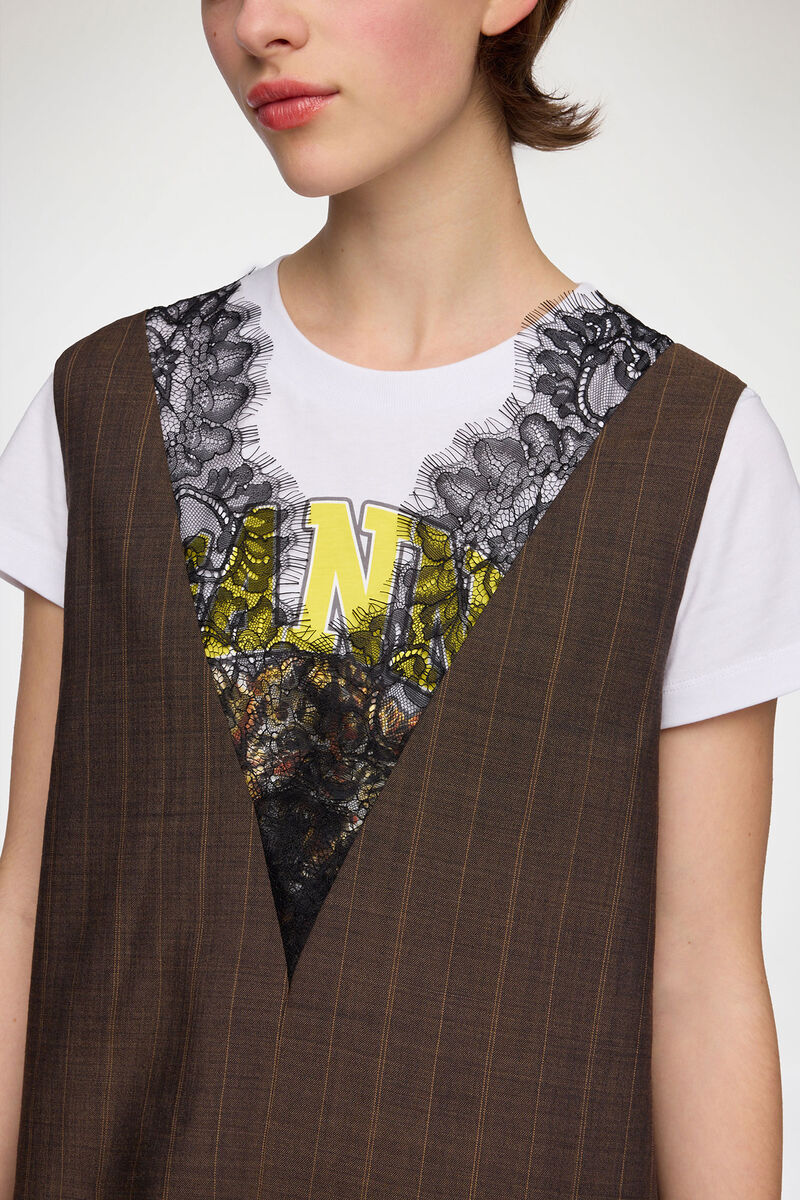 Dress in Brown Pinstripe Wool, Wool, in colour Rain Drum - 3 - GANNI