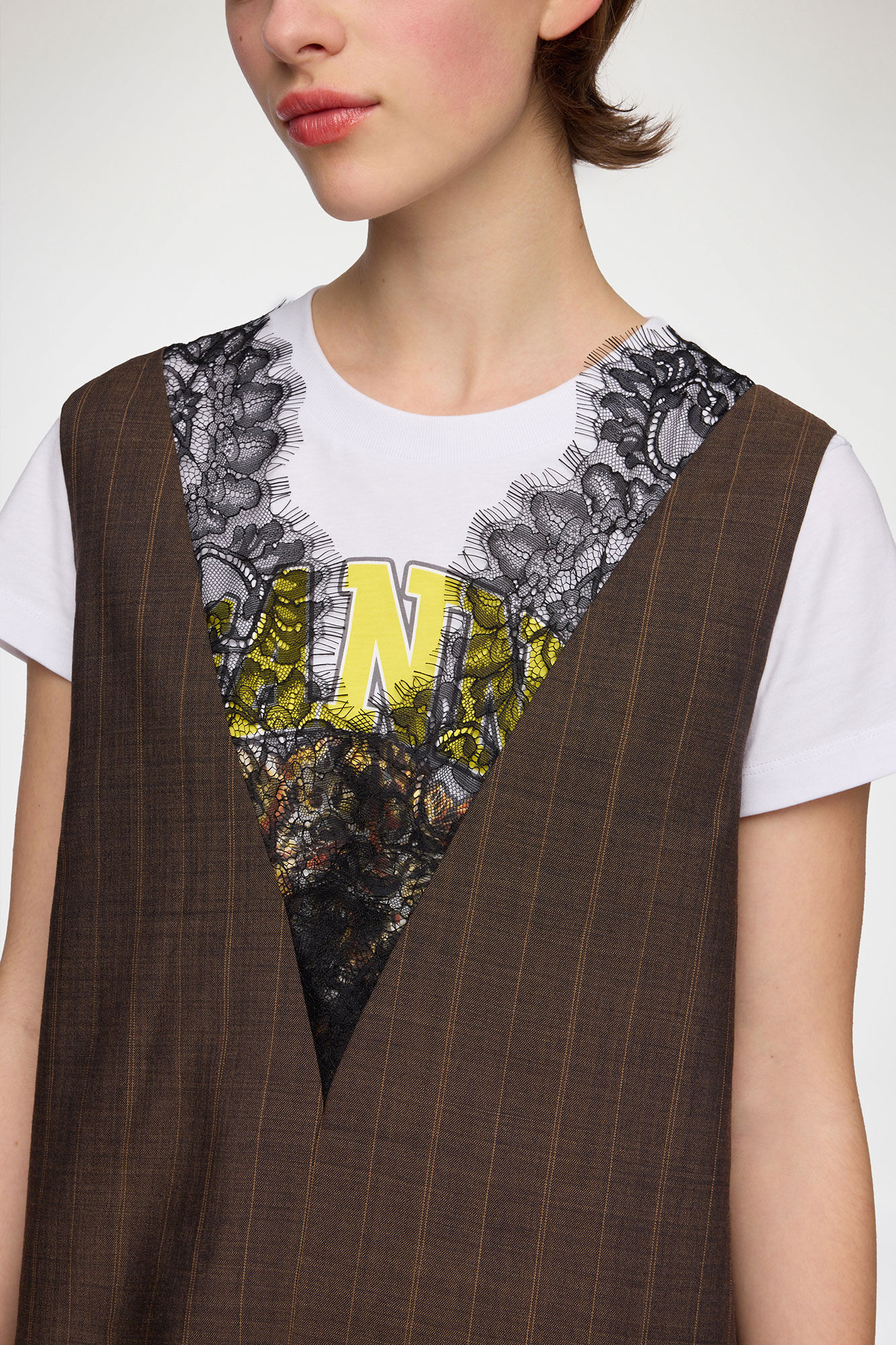 Dress in Brown Pinstripe Wool, Wool, in colour Rain Drum - 3 - GANNI