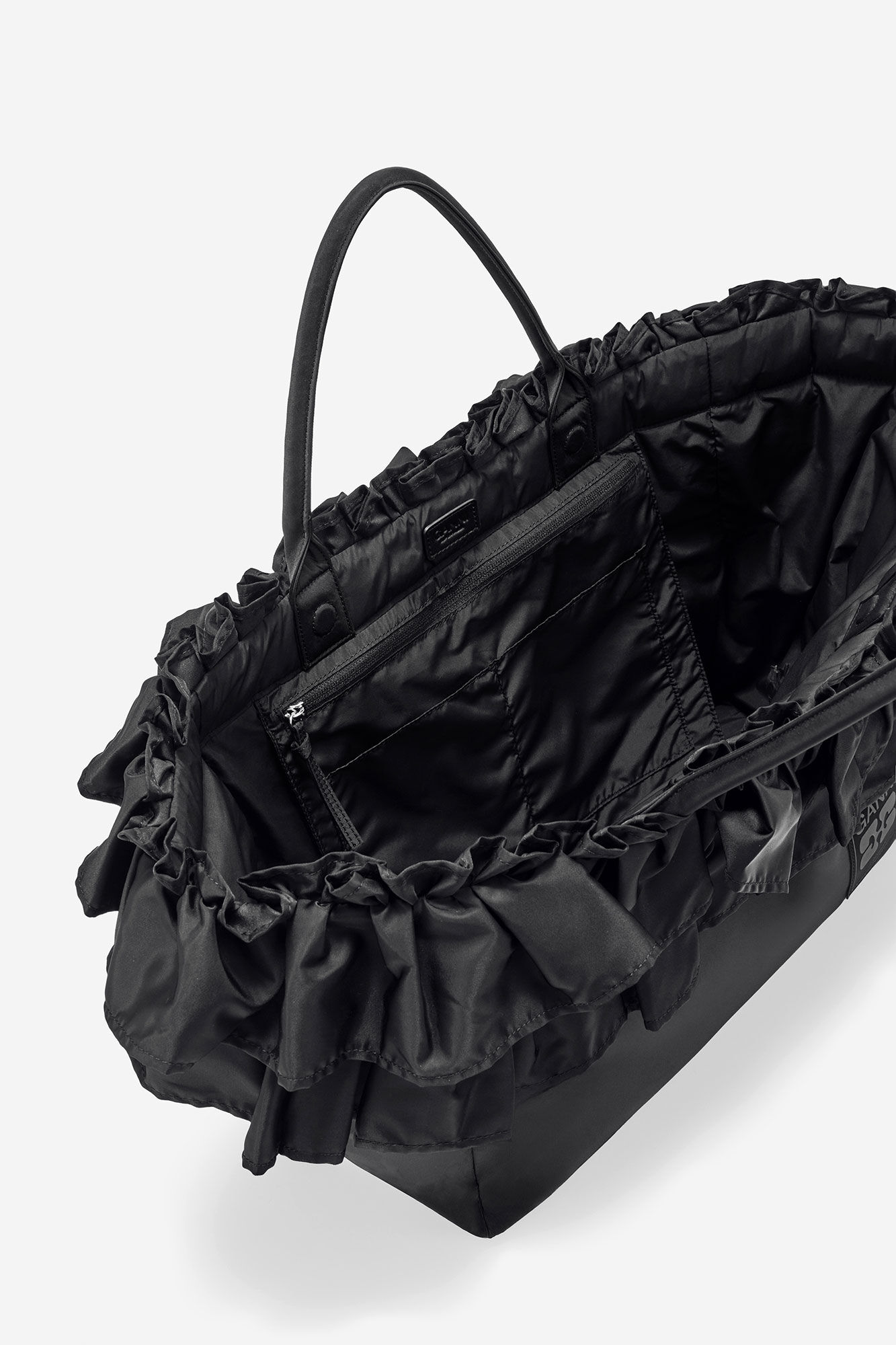 Black XXL Ruffle Tote, in colour Black - 3 - GANNI
