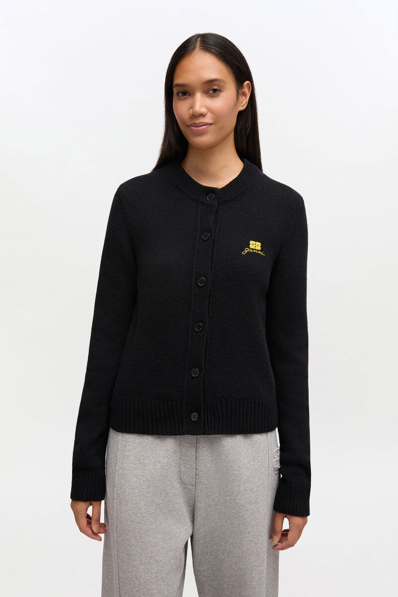 Wool Mix Cardigan, in colour Jet Black - 1 - GANNI