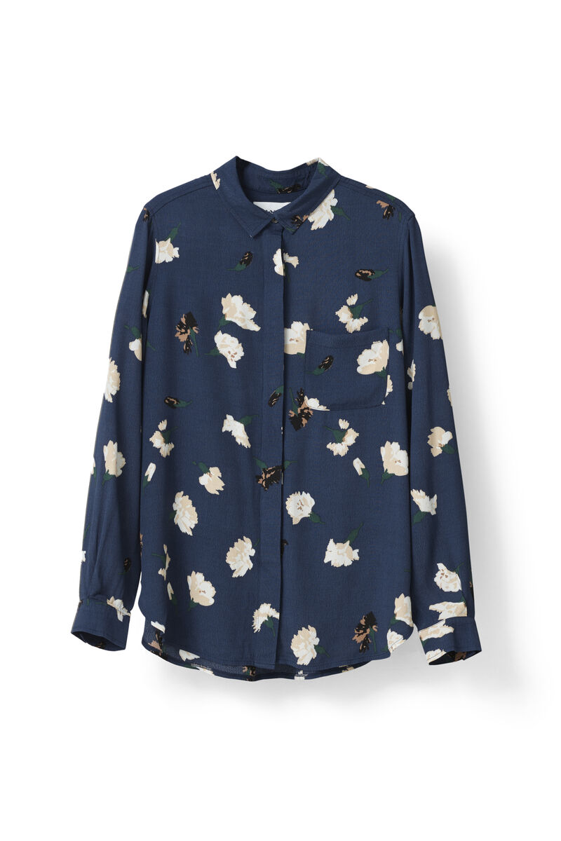 Jones Crepe Shirt, in colour Blue Carnation Flower - 1 - GANNI