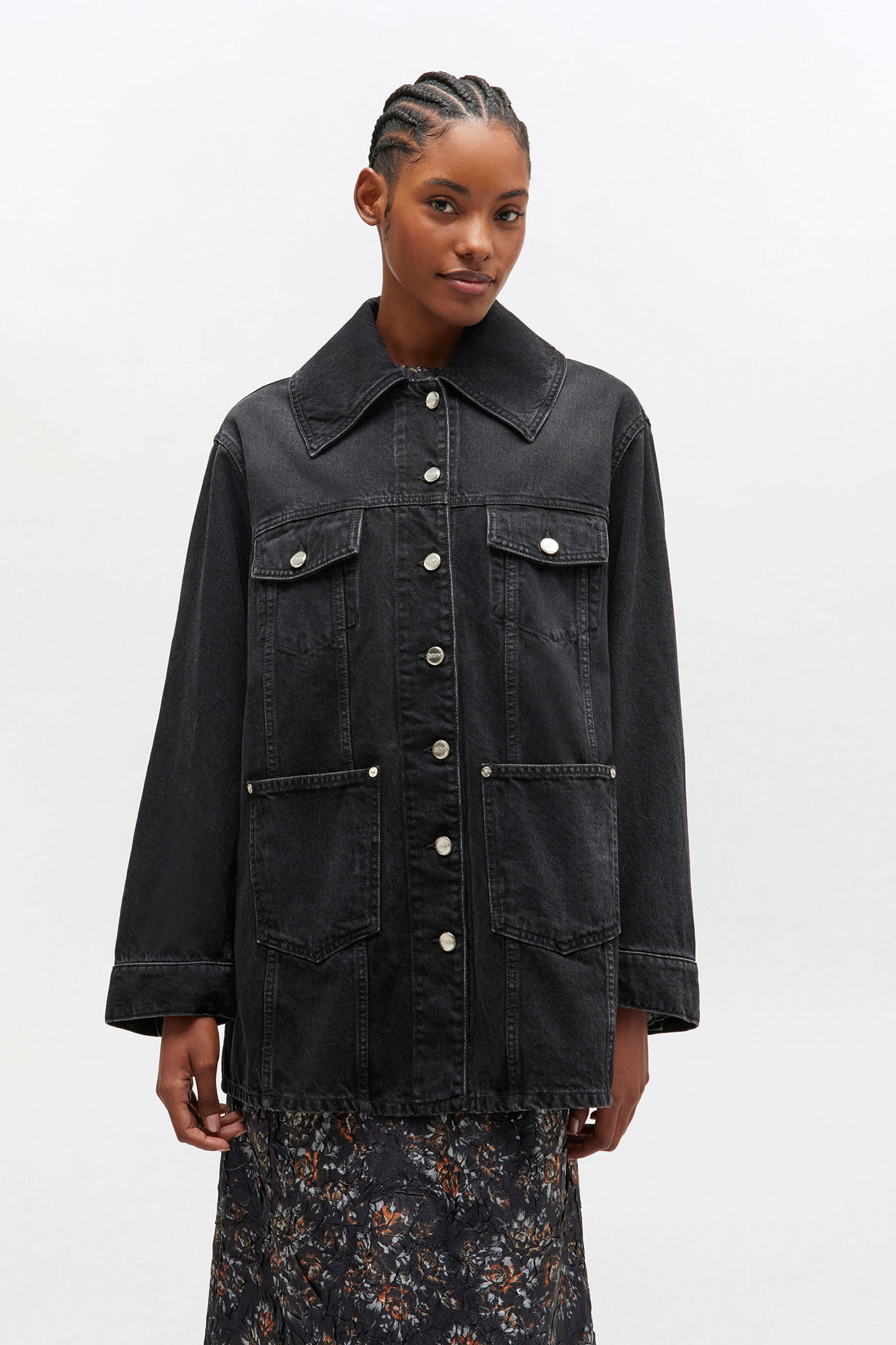 Black Washed Denim Jacket, in colour Black Washed - 2 - GANNI