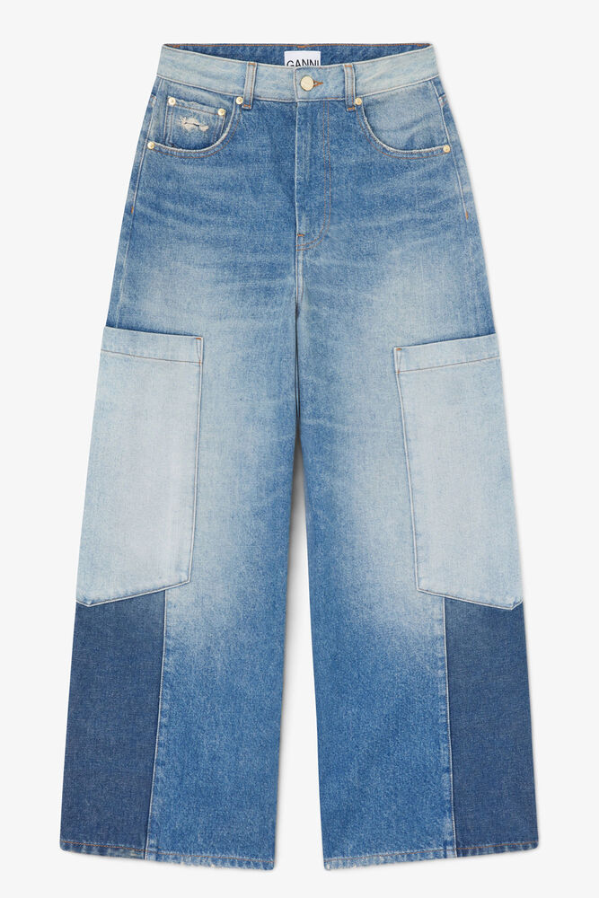 Baggy vid modell i lappt&auml;cksdenim, Mid Blue Vintage