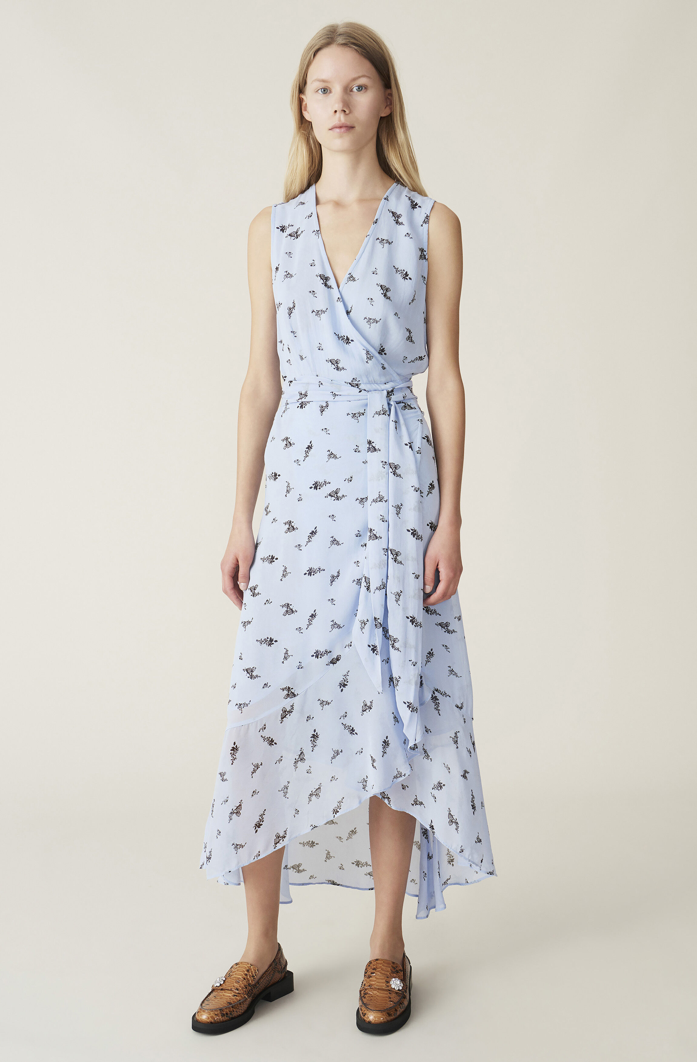 ganni georgette wrap dress