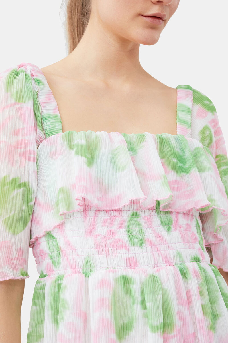 Pleated Georgette Midi Smock Dress, Recycled Polyester, in colour Pink Tulle - 8 - GANNI