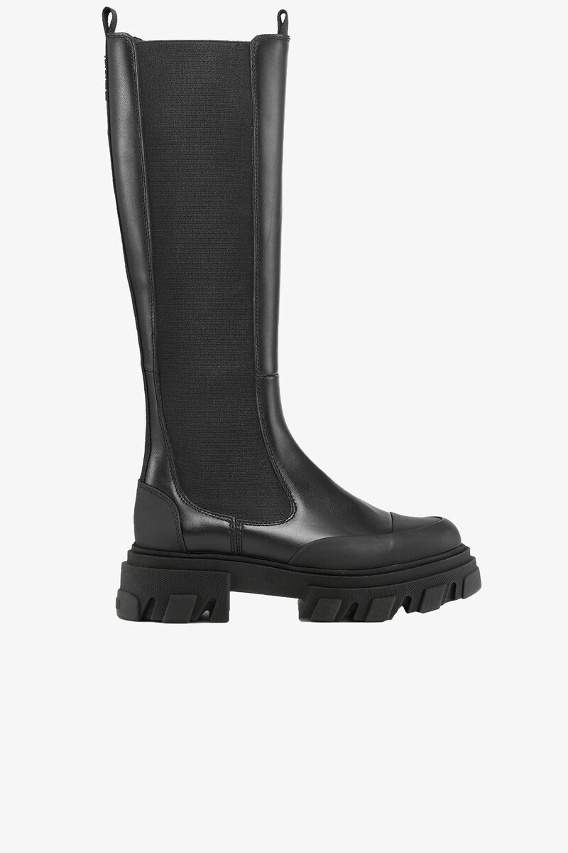 Knee-High Chelsea Boots, Leather, in colour Black - 1 - GANNI