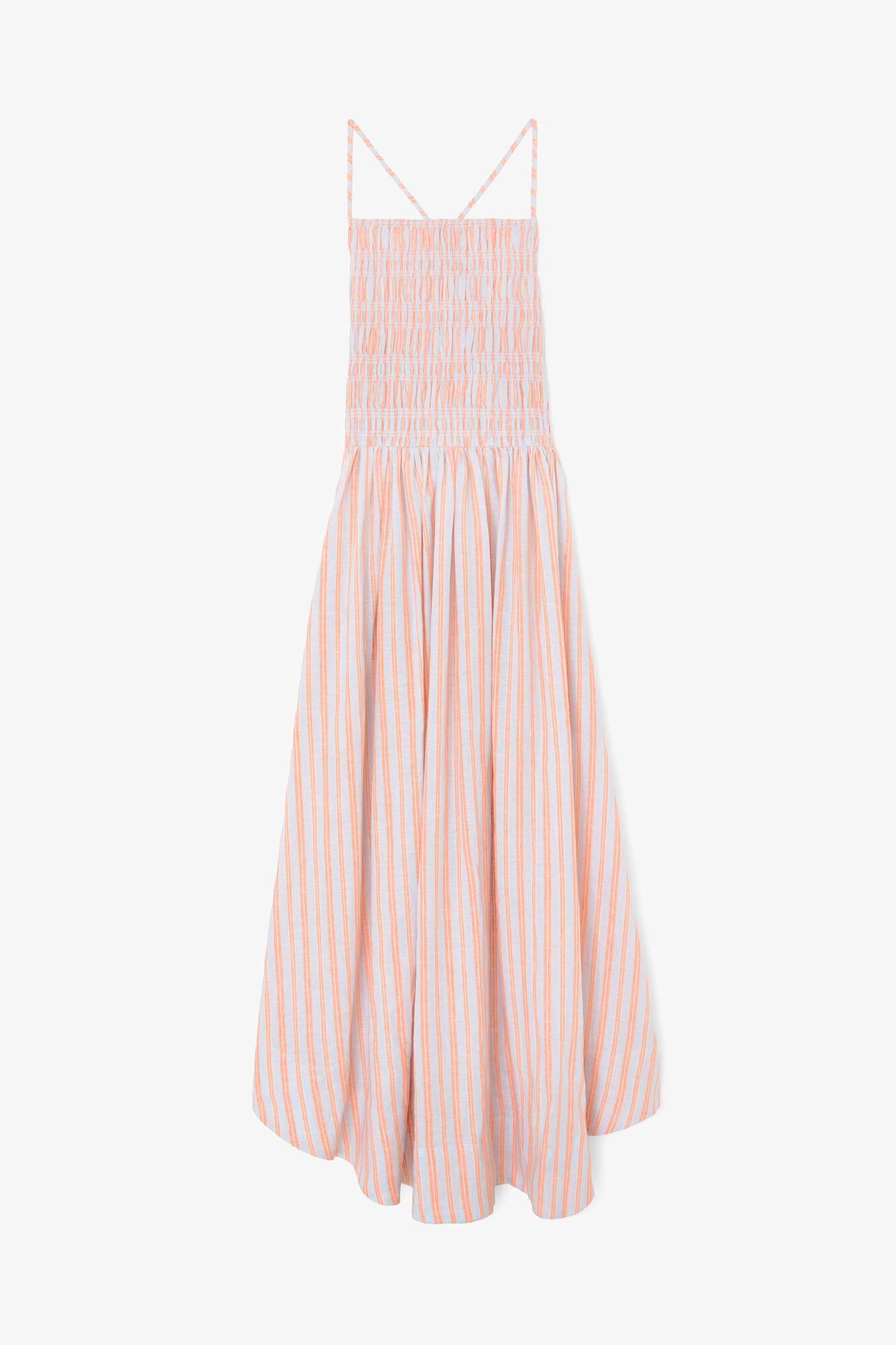 Dress in Striped Linen, Linen, in colour Cantaloupe - 1 - GANNI