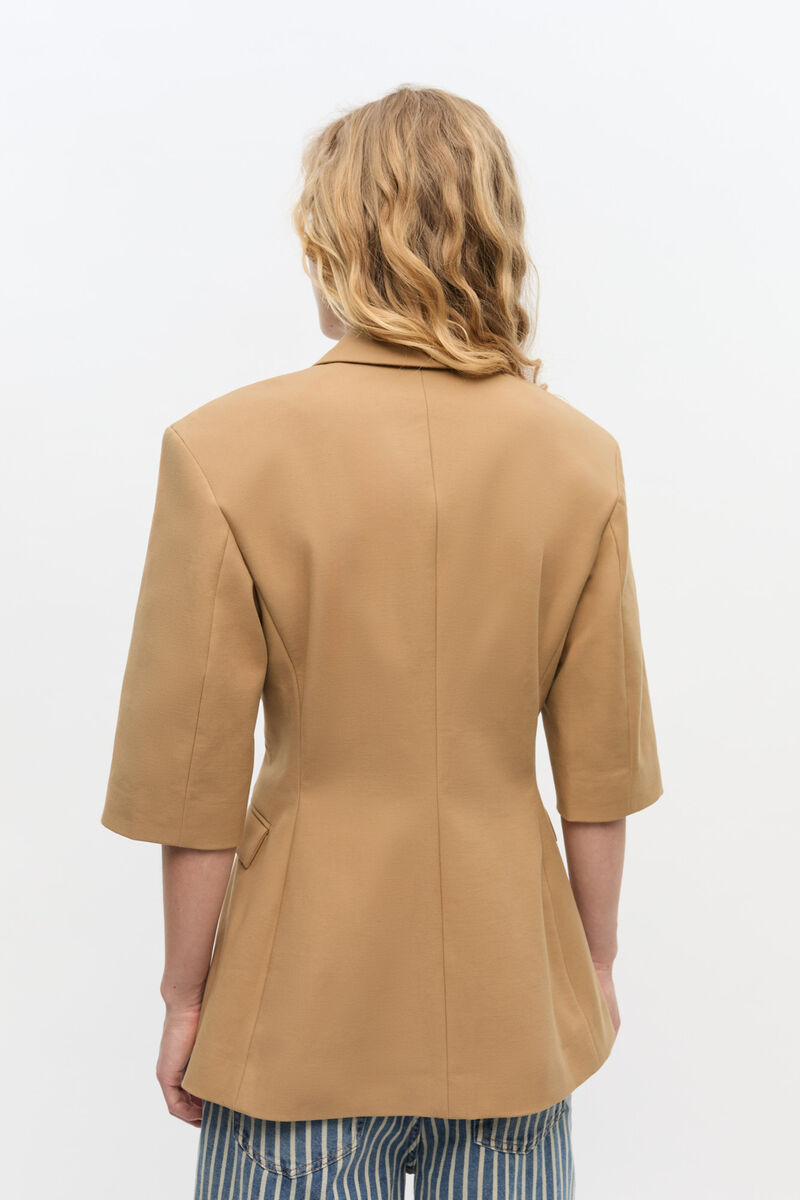 Camel 3/4 Sleeve Blazer, Elastane, in colour Tiger's Eye - 3 - GANNI