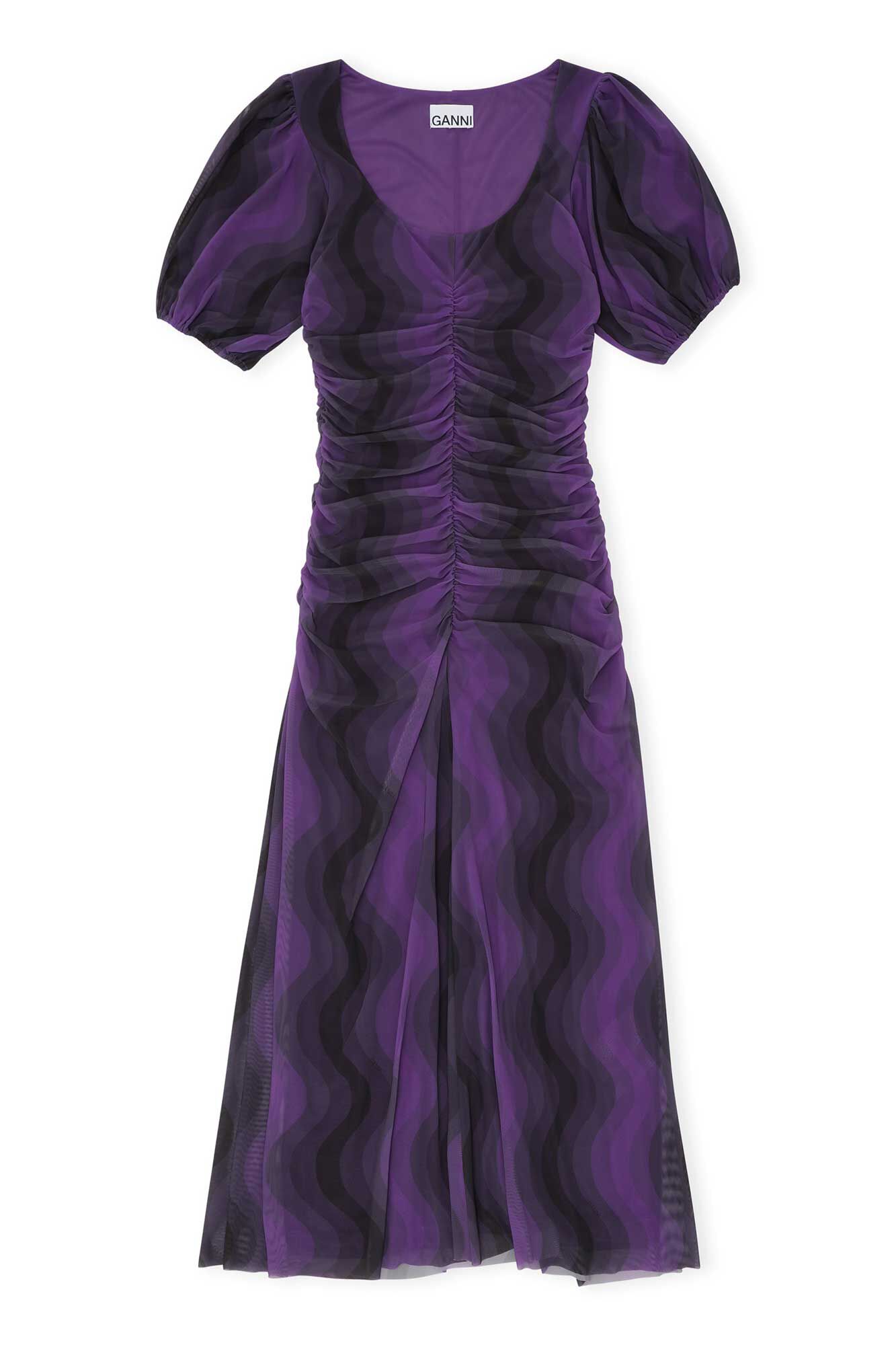 Plum Jam Printed Mesh Puff Sleeve U 