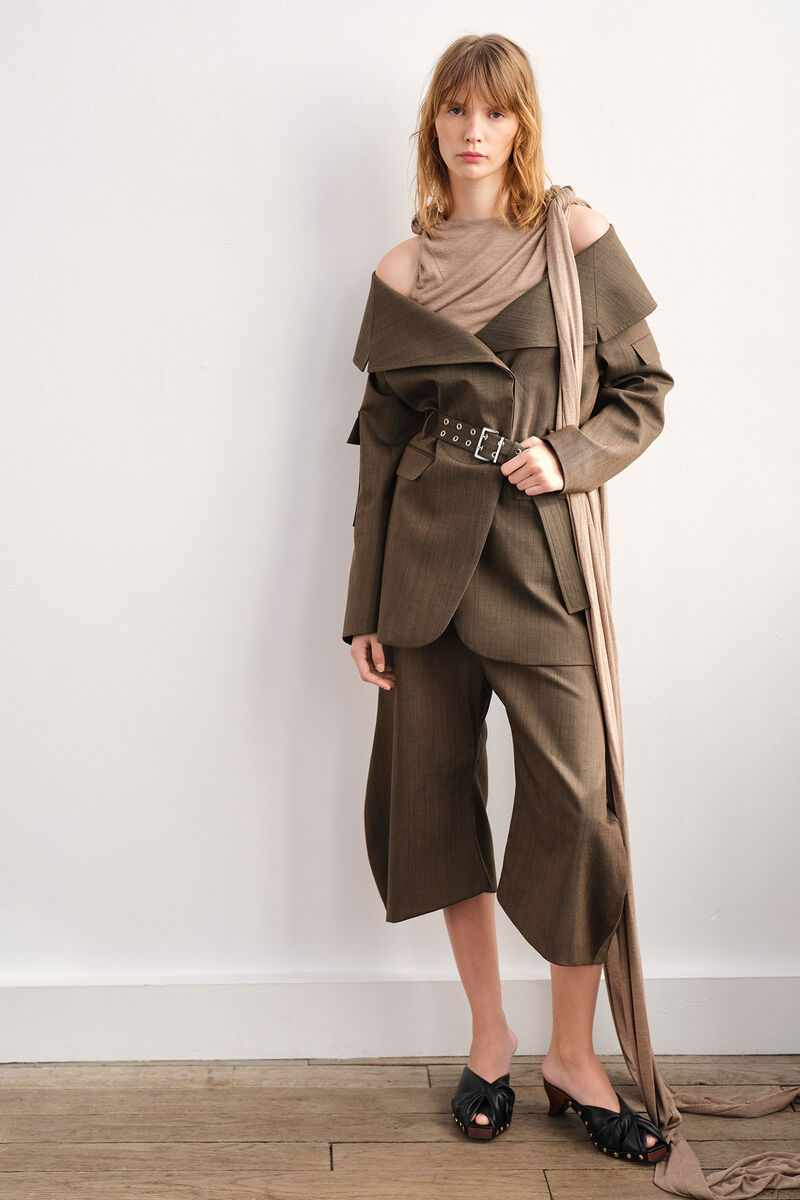 Blazer in Brown Wool Melange, Recycled Wool, in colour Canteen - 1 - GANNI