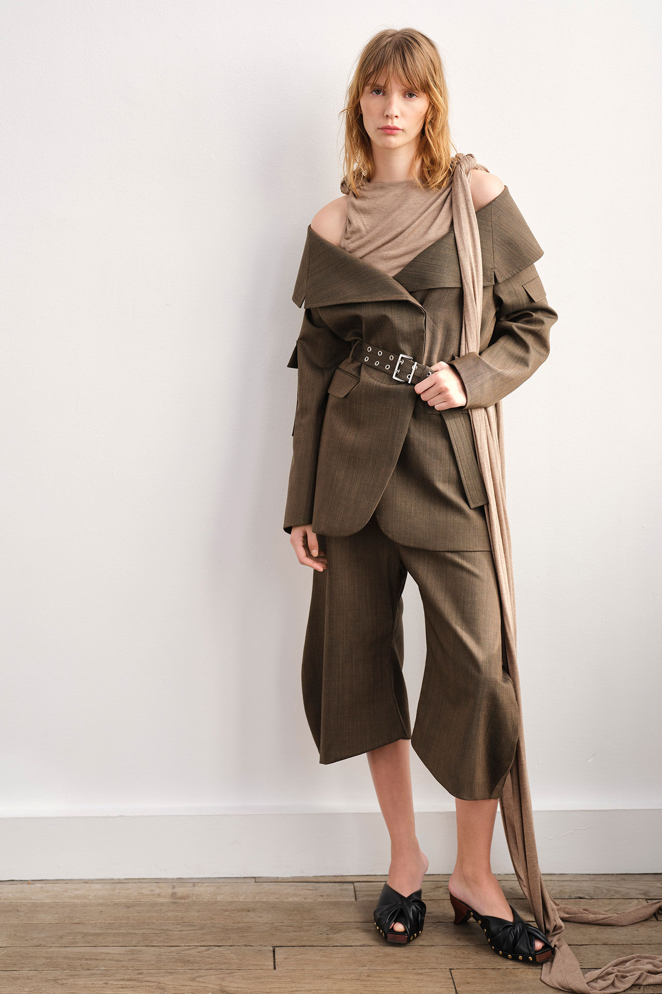 Blazer in Brown Wool Melange, Recycled Wool, in colour Canteen - 1 - GANNI