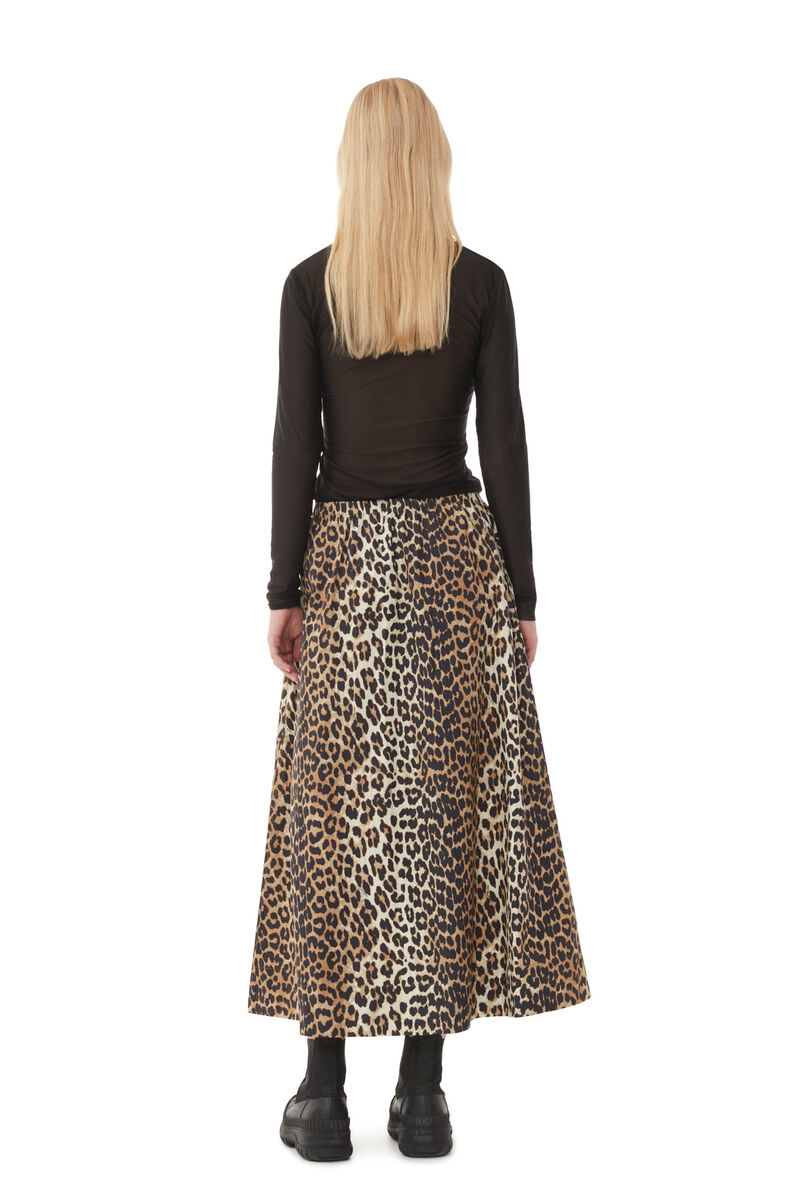 Leopard Printed Elasticated Maxi Skirt, Cotton, in colour Leopard - 4 - GANNI