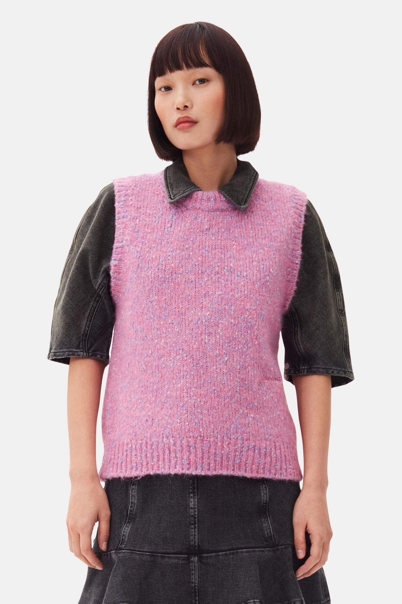 Pink Knit Vest, Alpaca, in colour Rose Violet - 1 - GANNI