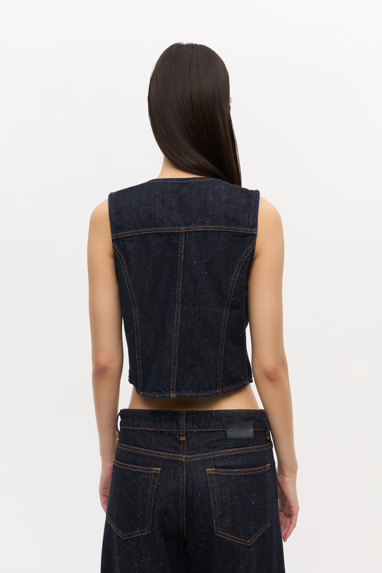 Neppy Denim Vest, Cotton, in colour Dark Blue Stone - 3 - GANNI