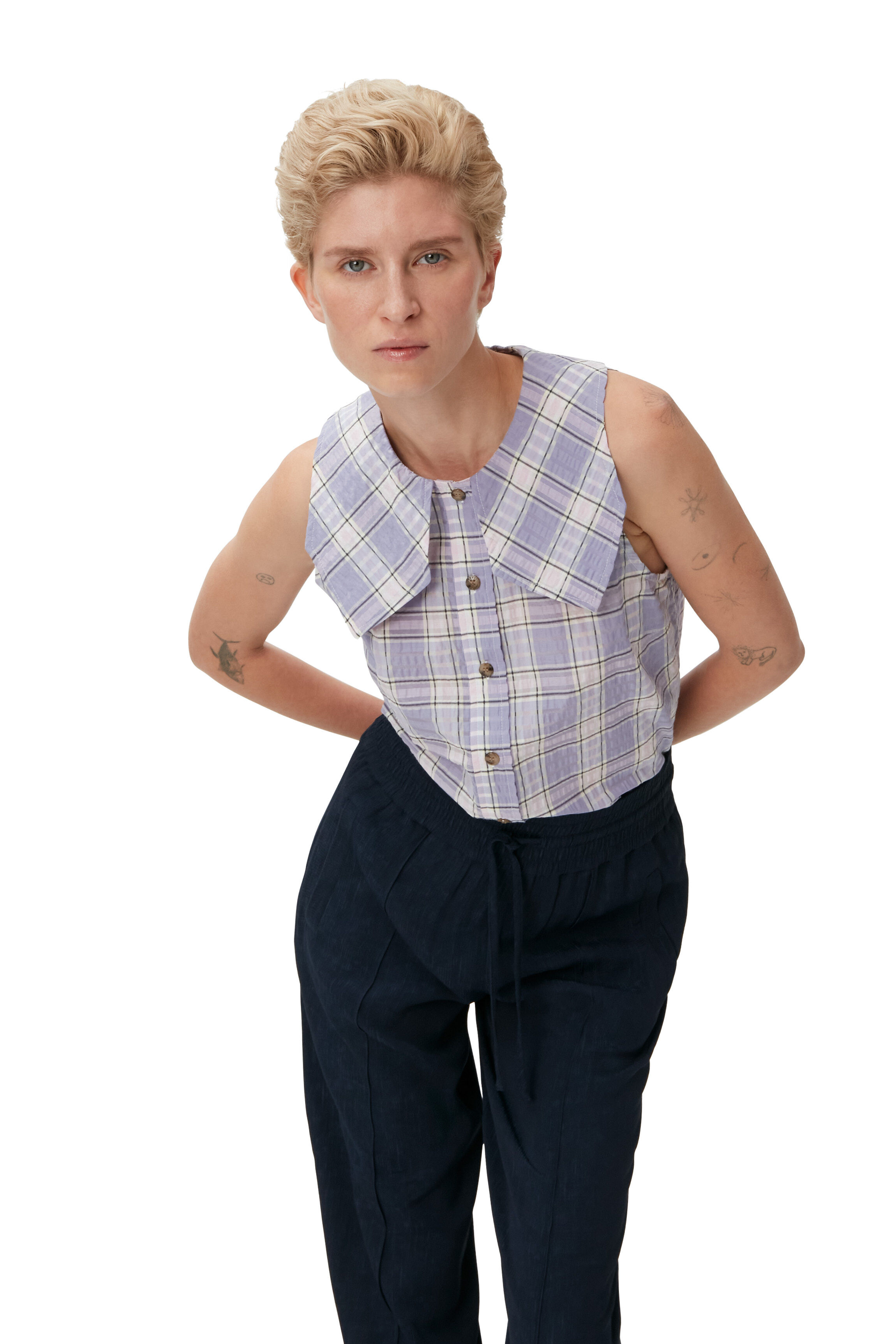 Seersucker Sleeveless Shirt | GANNI NL