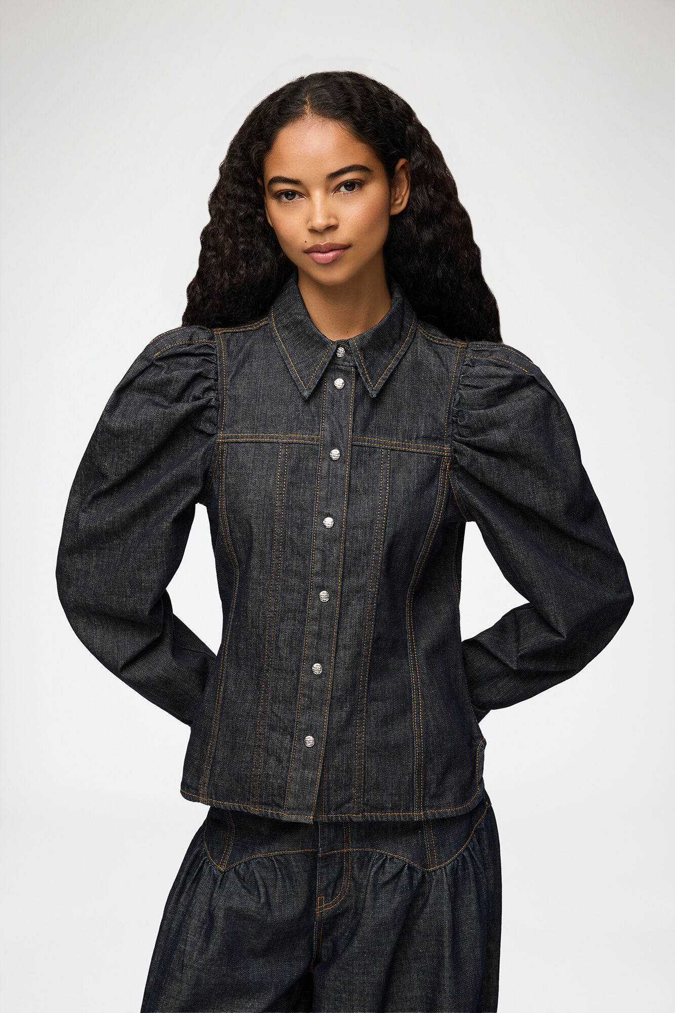 Ganni , Shirts, Female, Blue, M, Slub Denim Shirt - Image 3