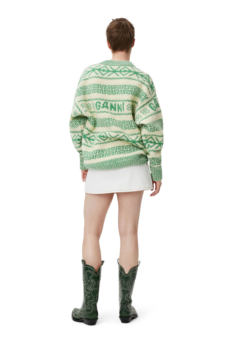 Green Wool Pullover, Organic Wool, in colour Egret - 2 - GANNI