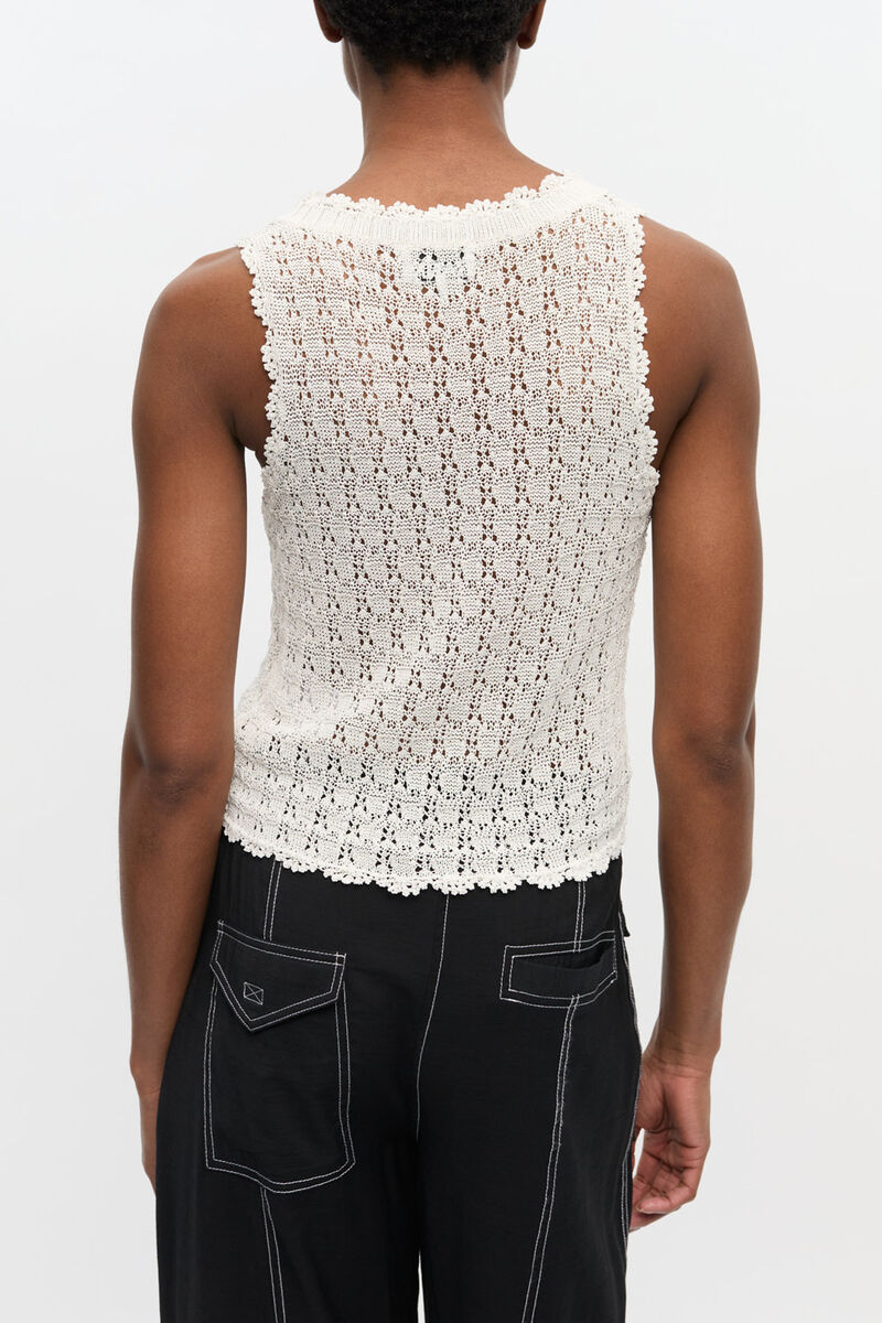 Offwhite strikvest i poientelle, LENZING&trade; ECOVERO&trade;, in colour Egret - 3 - GANNI