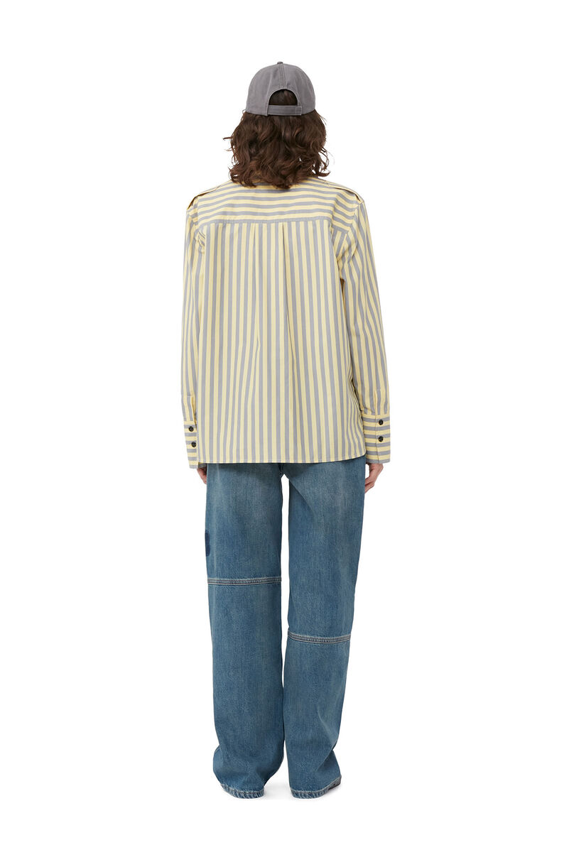 Striped Cotton Shirt, Cotton, in colour Frost Gray - 3 - GANNI