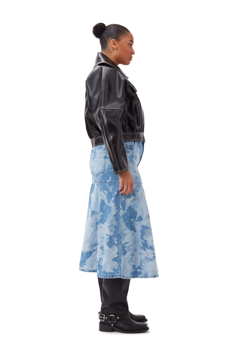Blue Bleach Denim Flounce Midi Skirt, Cotton, in colour Light Blue Stone - 6 - GANNI