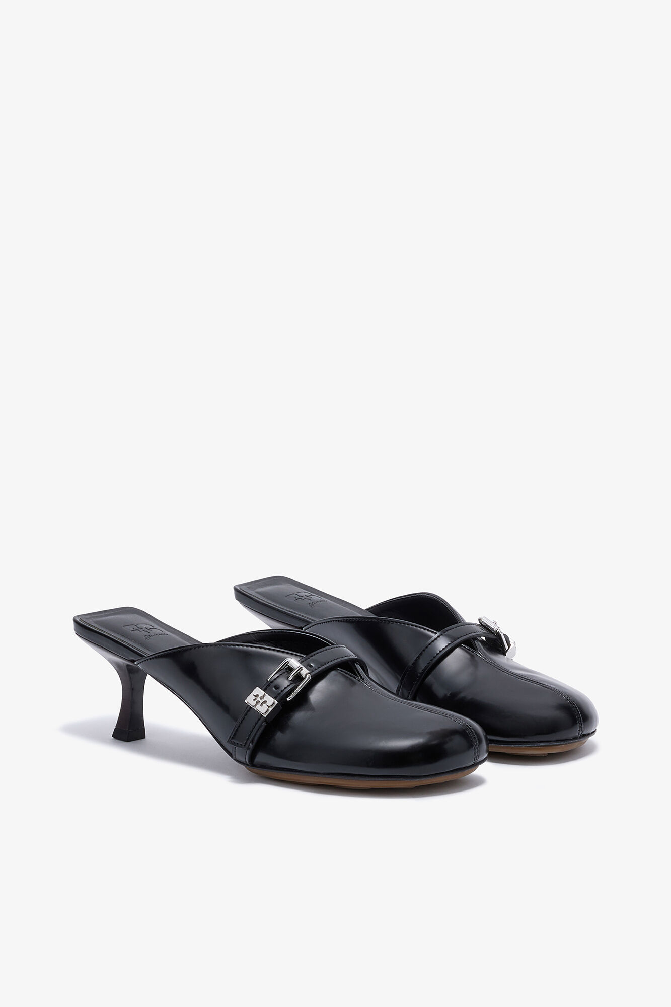 Sue Heeled Mules in Black Oleatex, Oleatex&trade;, in colour Black - 2 - GANNI