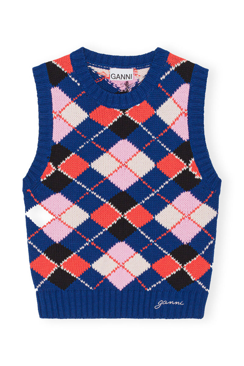 Graphic Cotton Vest, Cotton, in colour Sodalite Blue - 1 - GANNI