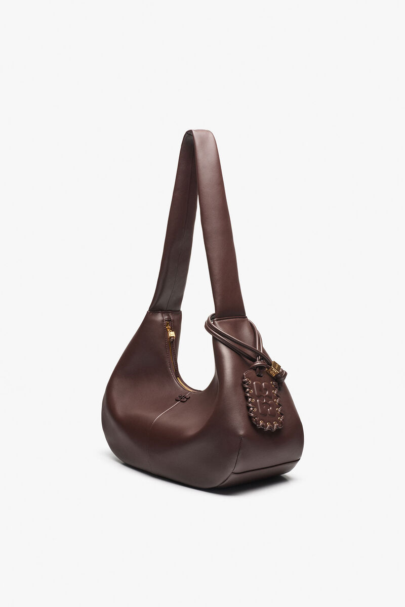 Brown Medium Hobo Bag, Recycled Leather, in colour Seal Brown - 4 - GANNI