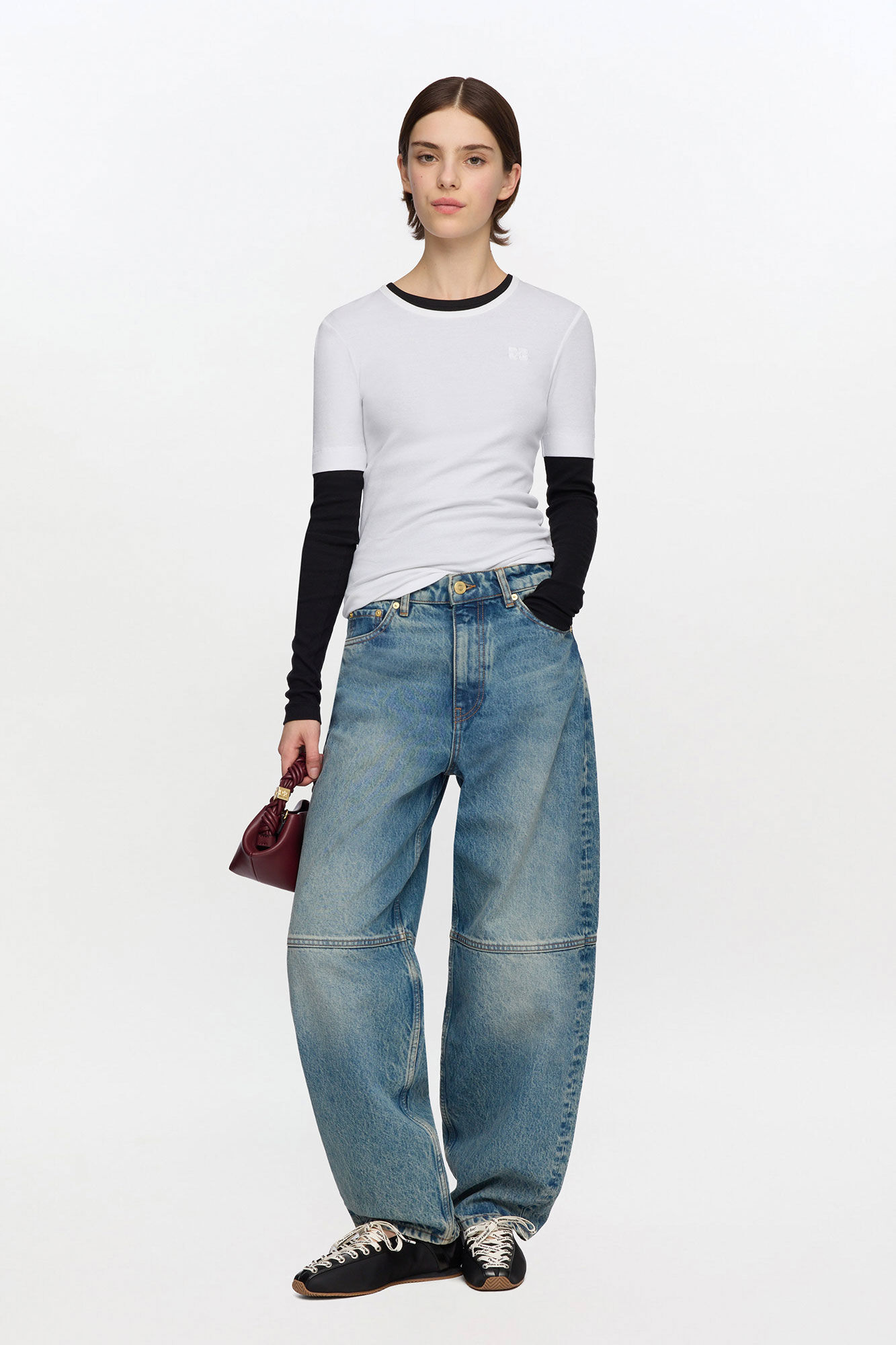 White Soft Cotton Rib Short Sleeve T-shirt, Organic Cotton, in colour Bright White - 1 - GANNI