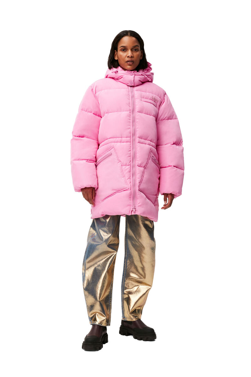 Oversized Tech Puffer Midi Jacket, Recycled Polyester, in colour Cyclamen - 1 - GANNI