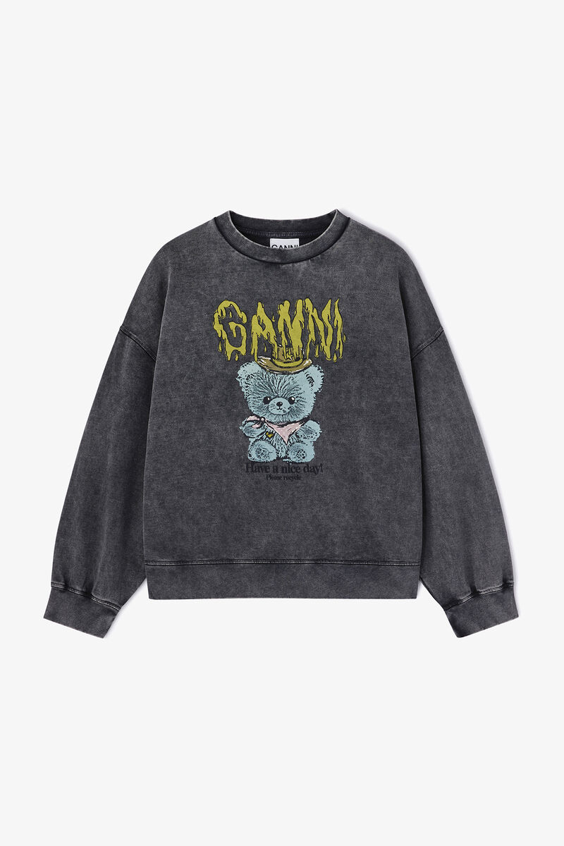 Vintage Wash Sweatshirt, Organic Cotton, in colour Black Washed - 1 - GANNI
