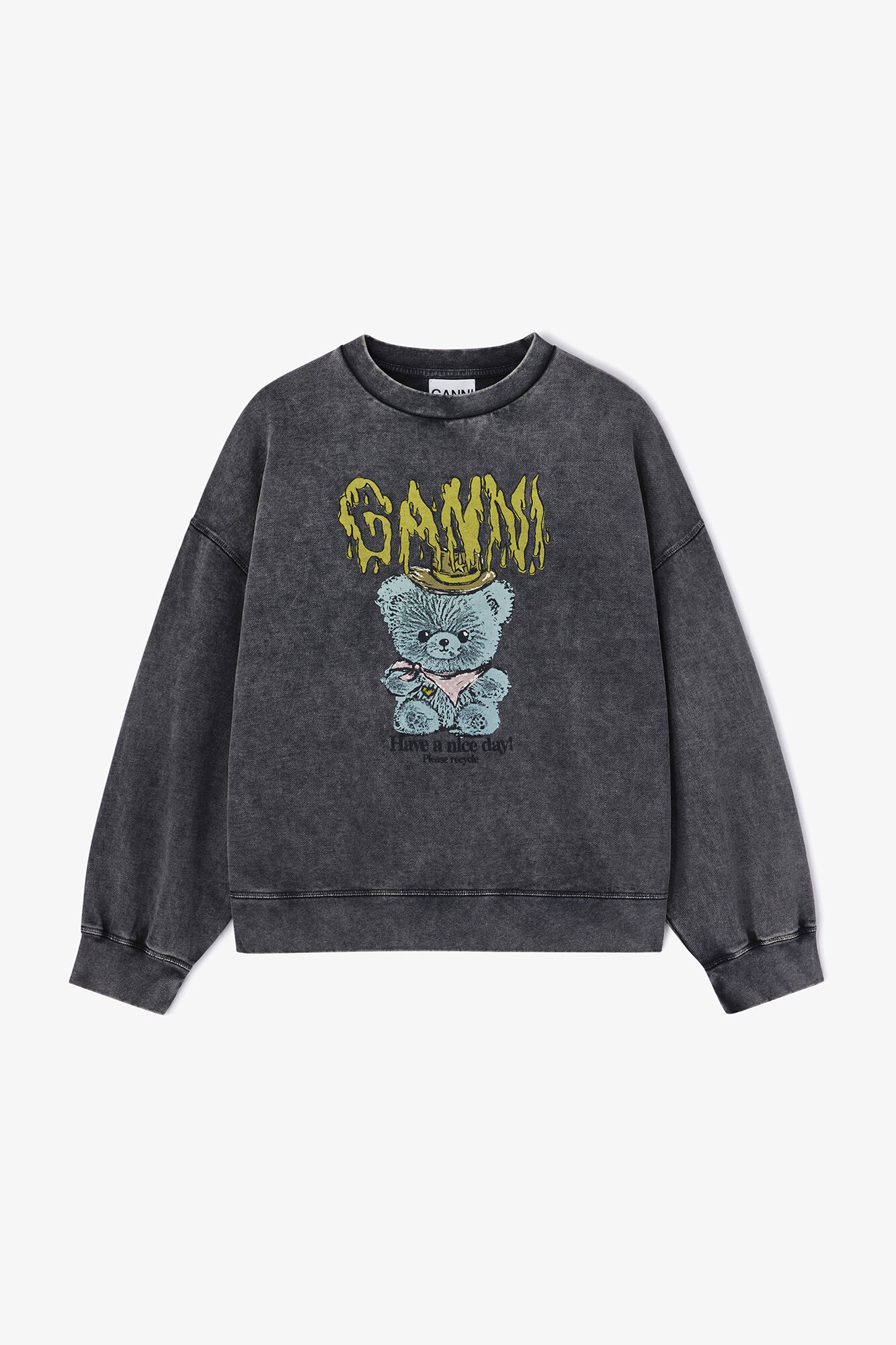 Vintage Wash Sweatshirt, Organic Cotton, in colour Black Washed - 1 - GANNI