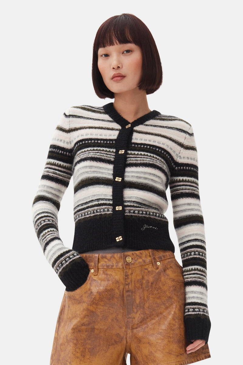 Black Stripe Cardigan, Alpaca, in colour Black - 1 - GANNI