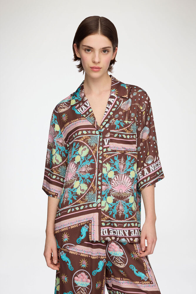 Shirt in Printed Twill, Chicory Coffee