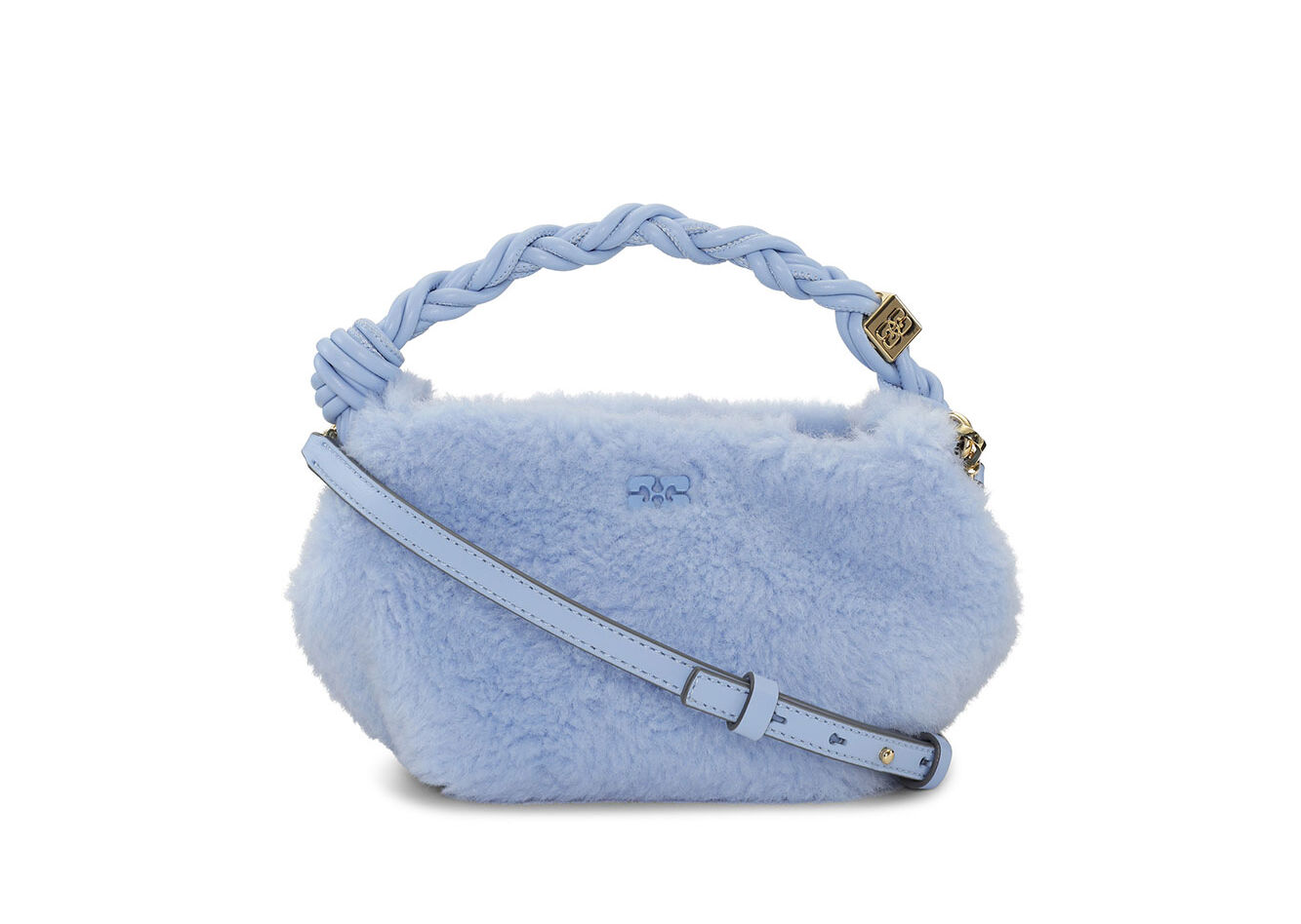 Light Blue Fluffy Mini GANNI Bou Bag, Recycled Polyester, in colour Light Blue Vintage - 1 - GANNI