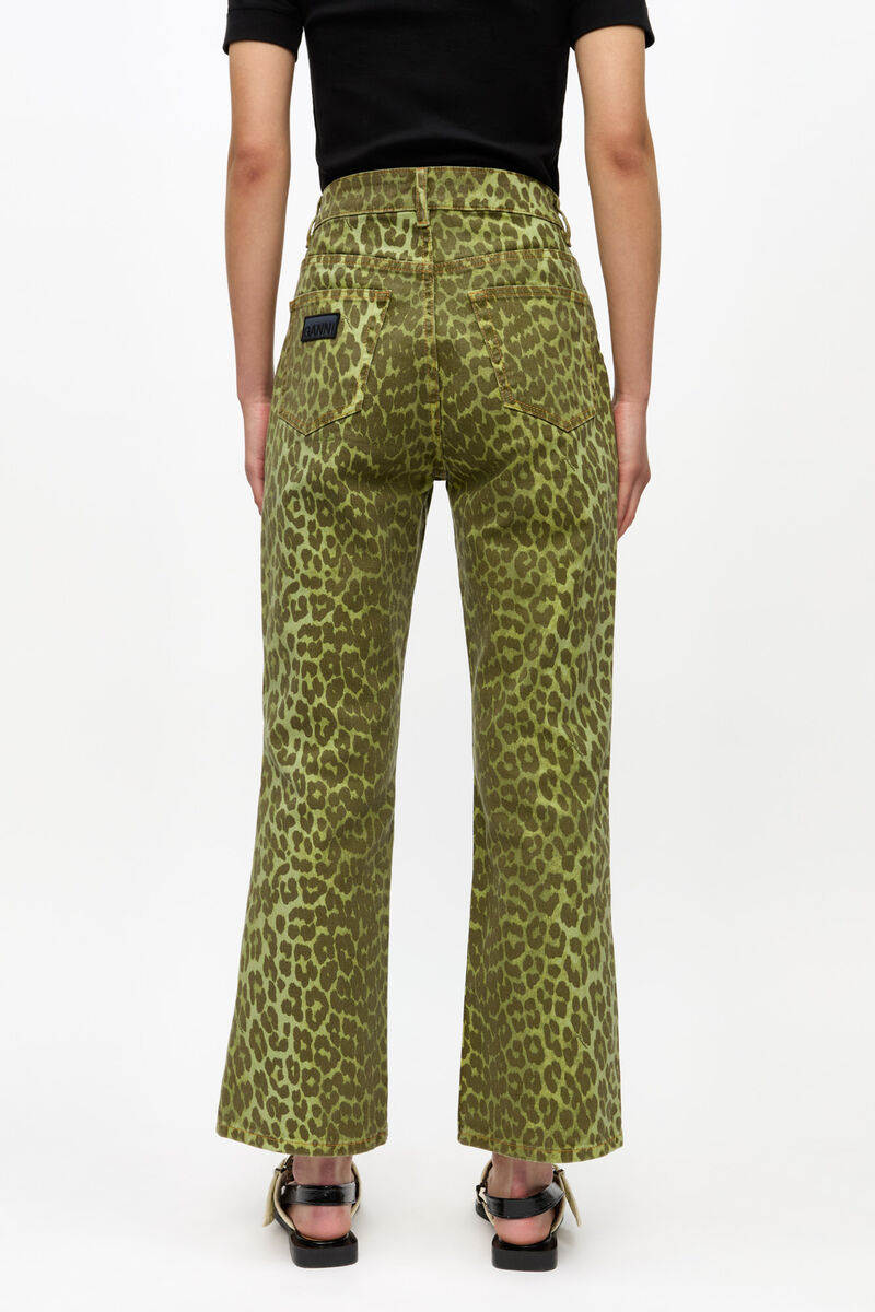 Green Leopard Betzy Jeans, Organic Cotton, in colour Celery - 3 - GANNI