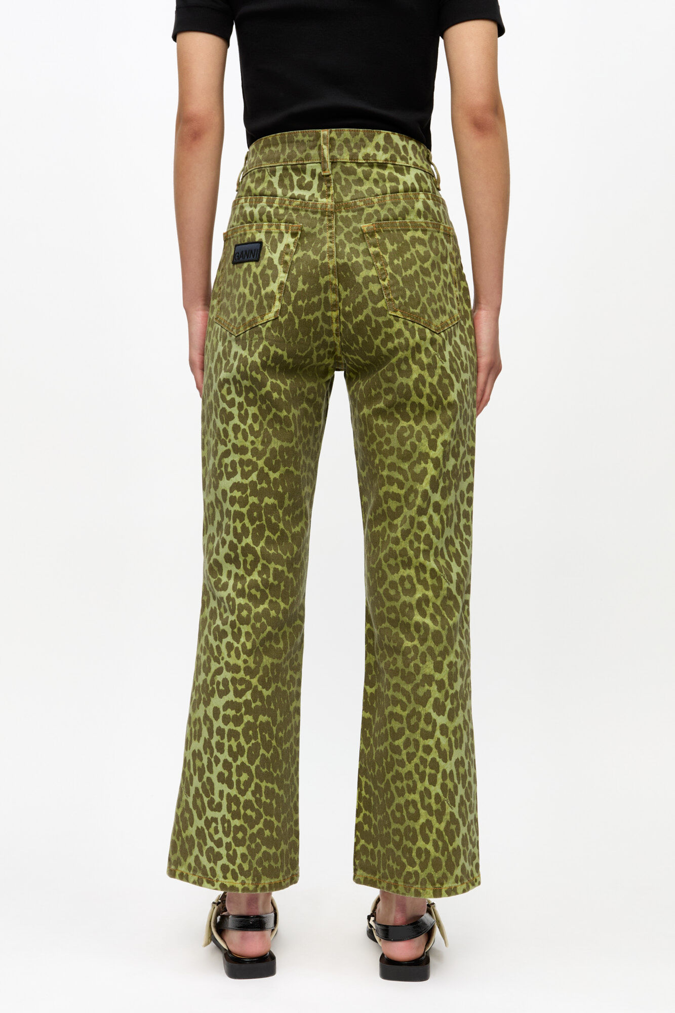 Green Leopard Betzy Jeans, Organic Cotton, in colour Celery - 3 - GANNI