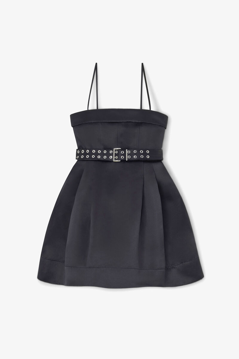 Kleid aus Satin in Schwarz, Recycled Polyester, in colour Black - 1 - GANNI