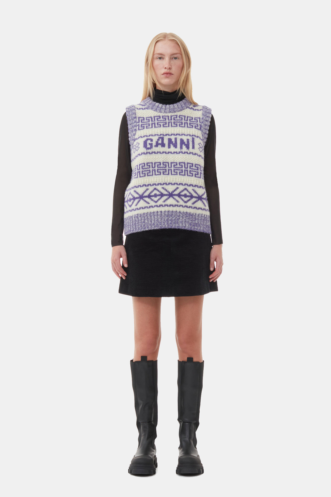 Purple Lambswool O-neck Vest, Organic Wool, in colour Simply Purple - 2 - GANNI