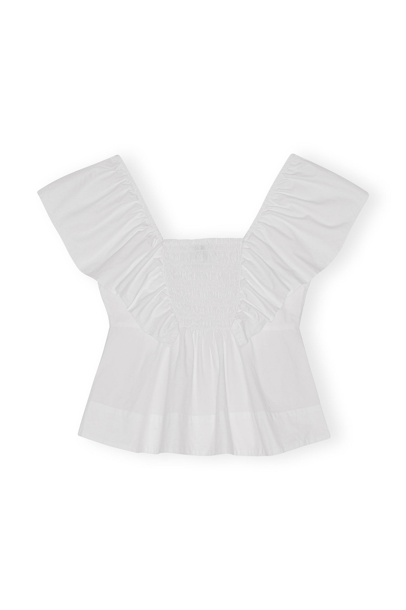 Cotton Poplin Ruffle Blouse, Cotton, in colour Bright White - 2 - GANNI