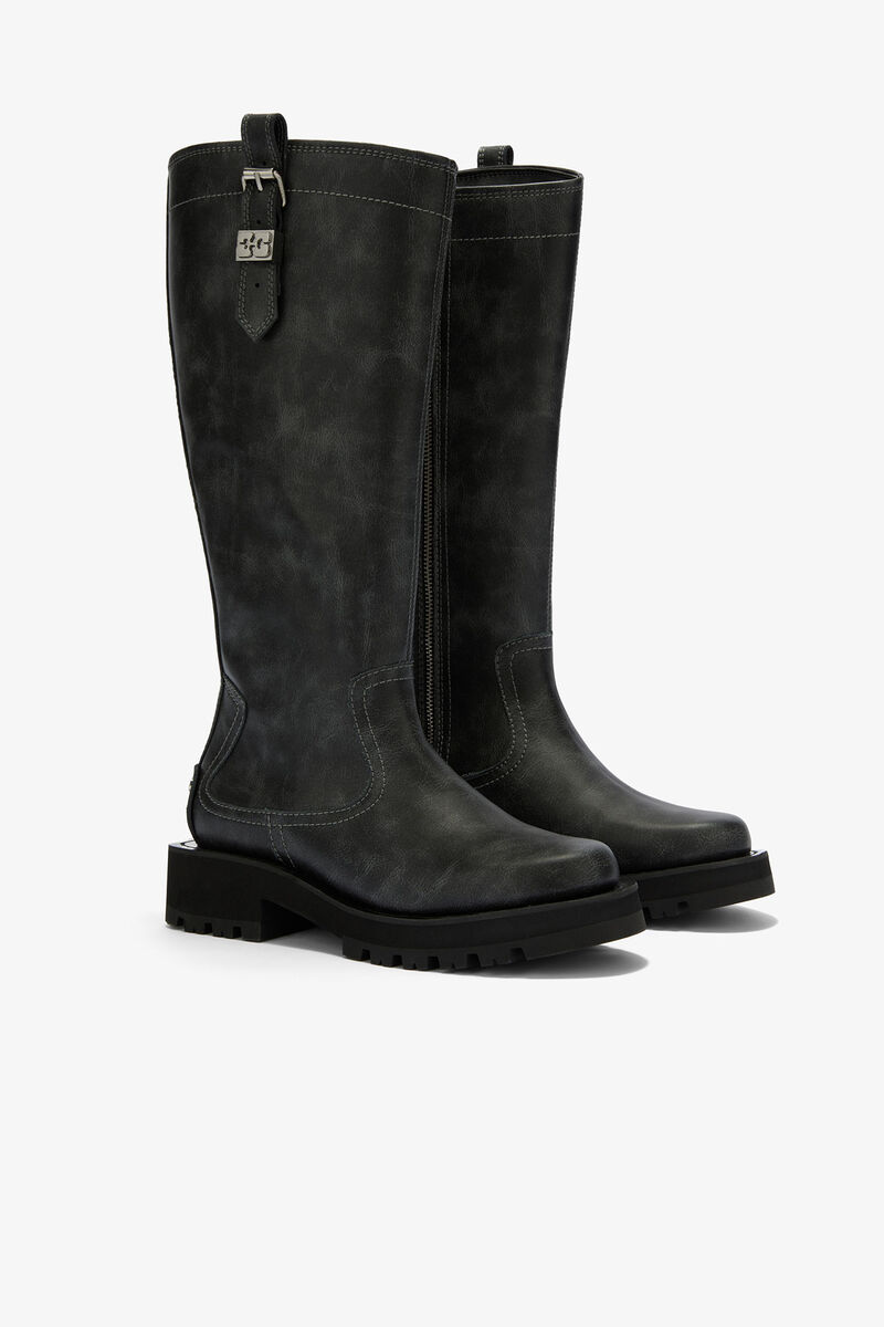 High Boots in Dark Grey, Lyocell, in colour Ebony - 2 - GANNI