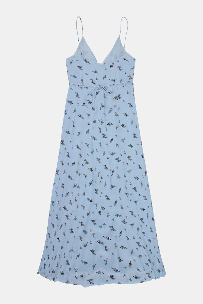 Printed Georgette Strap Wrap Dress, Viscose, in colour Brunnera Blue - 2 - GANNI