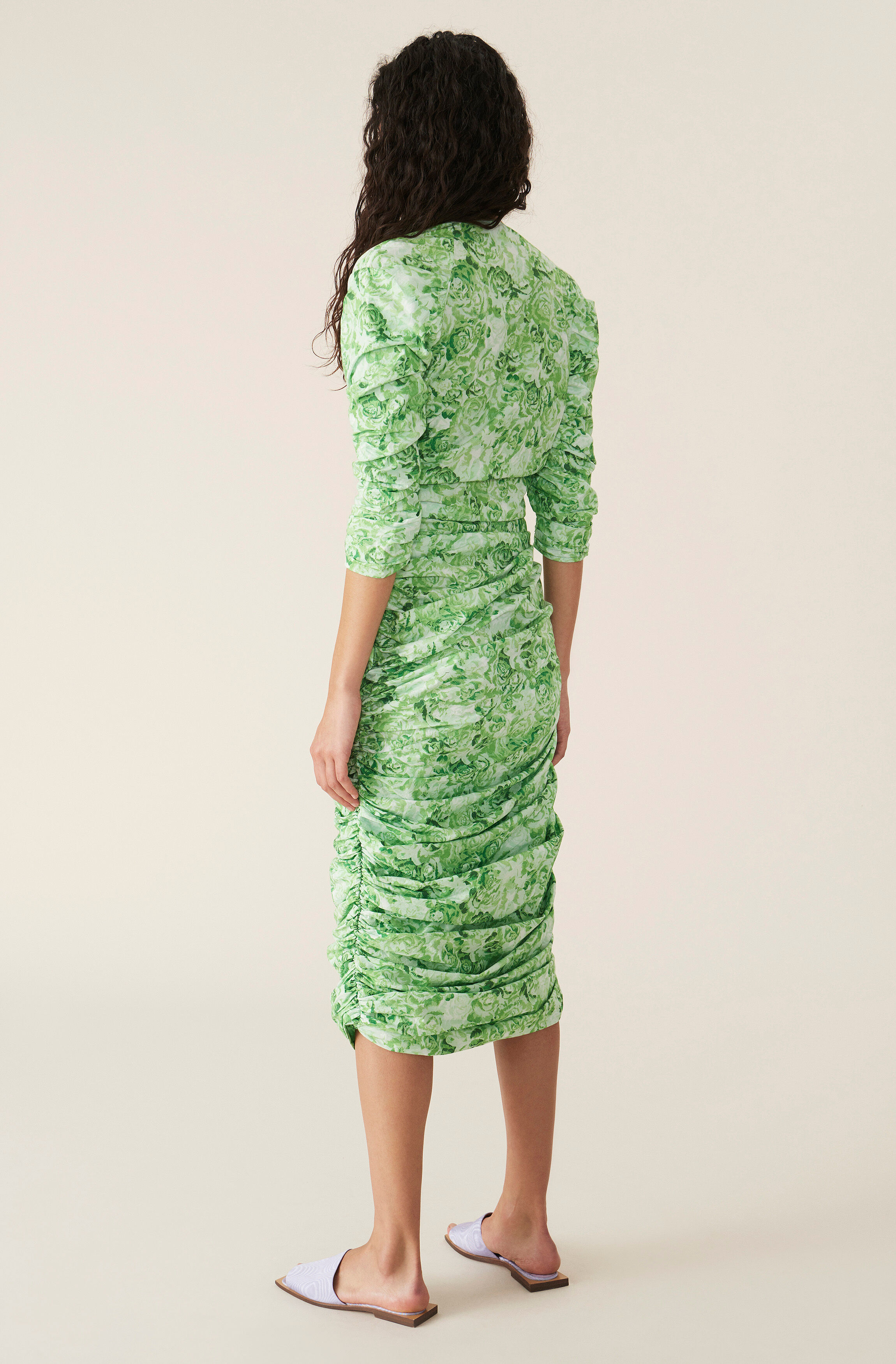 ganni printed cotton poplin kjole