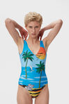 Deep Cut Swimsuit, Elastane, in colour Palm Beach Cloisonne - 3 - GANNI