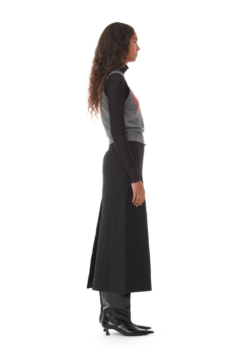 Black Cotton Suiting Maxi Slit Skirt, Cotton, in colour Black - 2 - GANNI