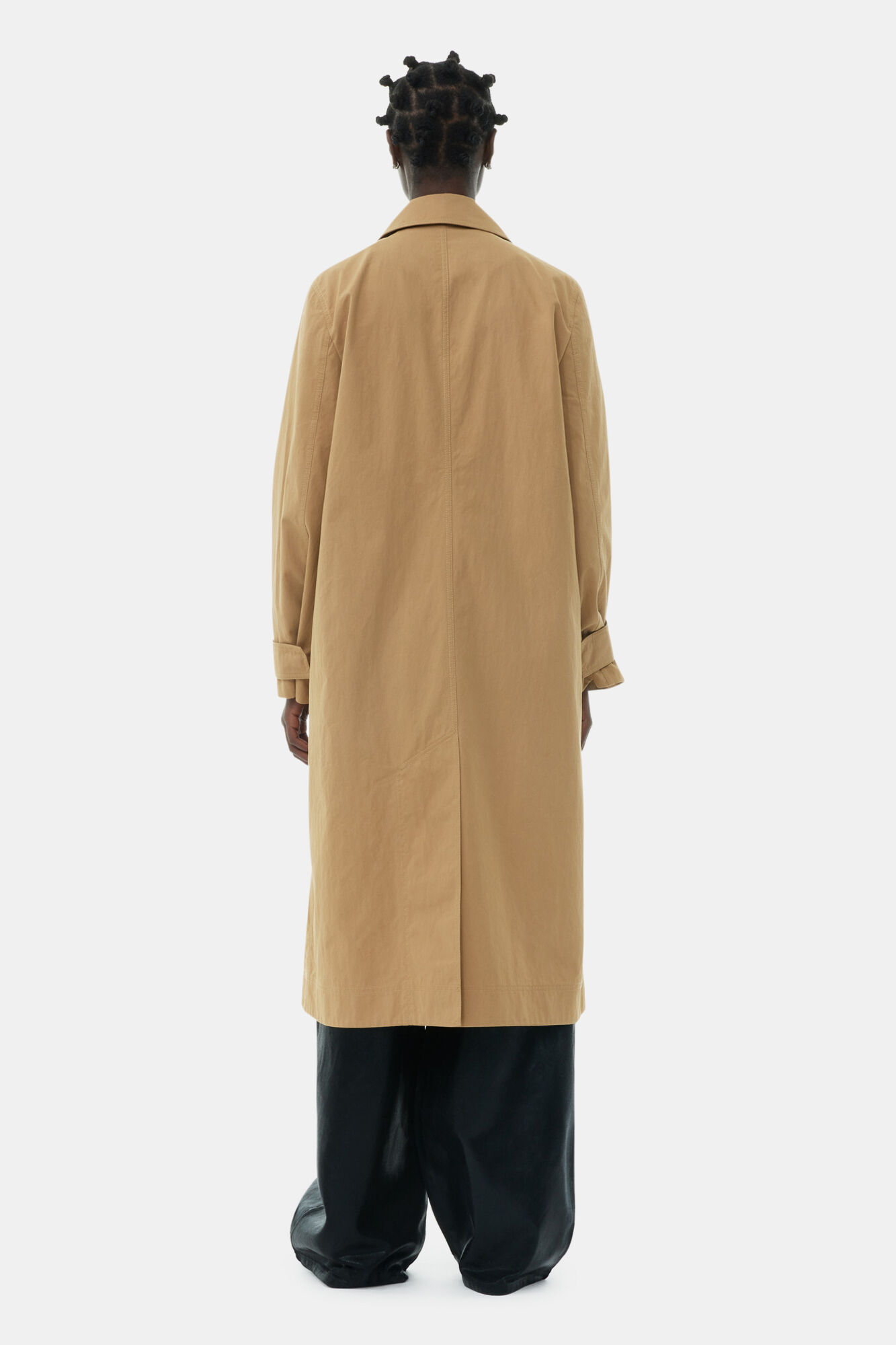 Beige Cotton Twill Buckle Coat, Nylon, in colour Tiger's Eye - 4 - GANNI