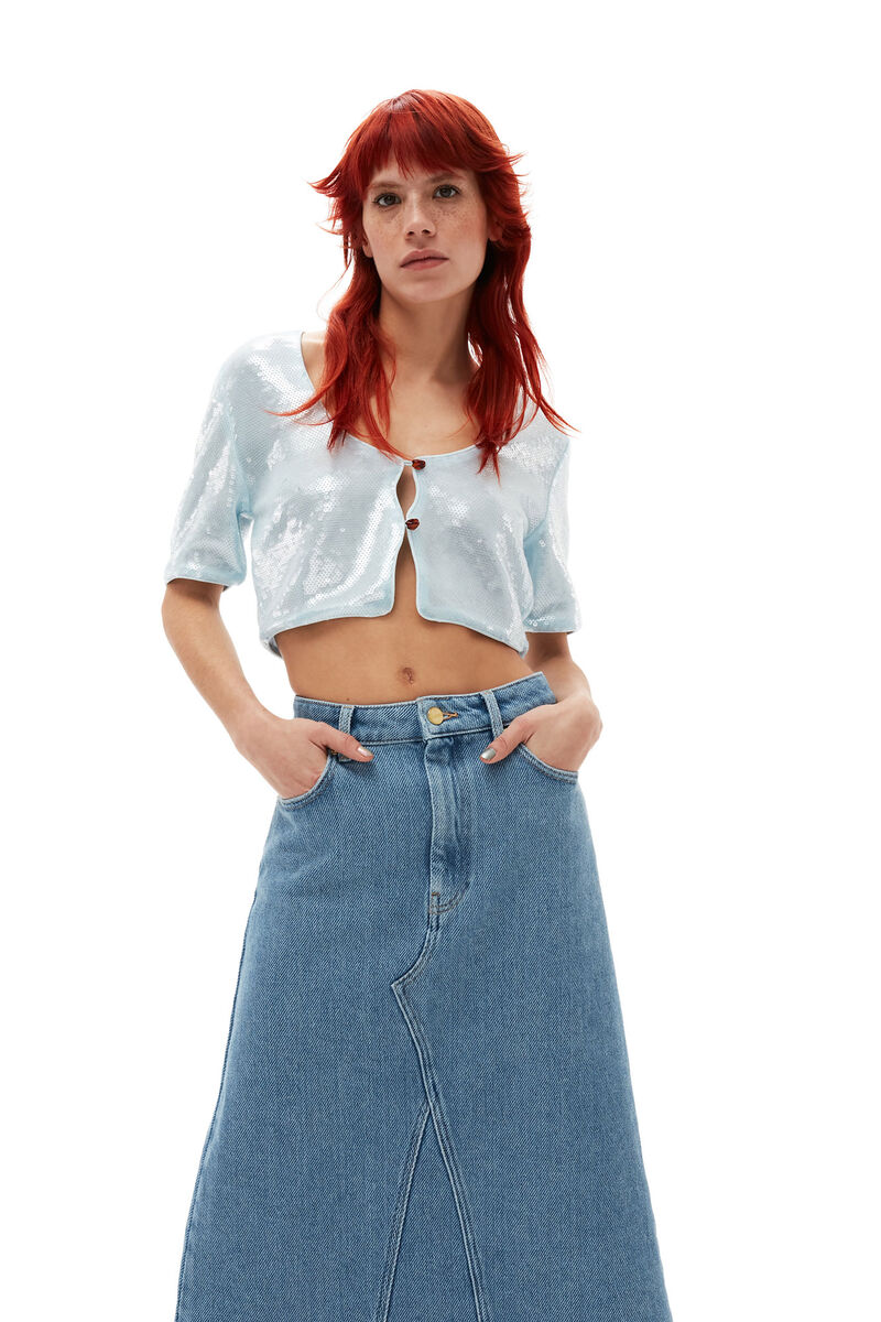 Light Sequins Blouse, Recycled Polyester, in colour Ice Water - 4 - GANNI