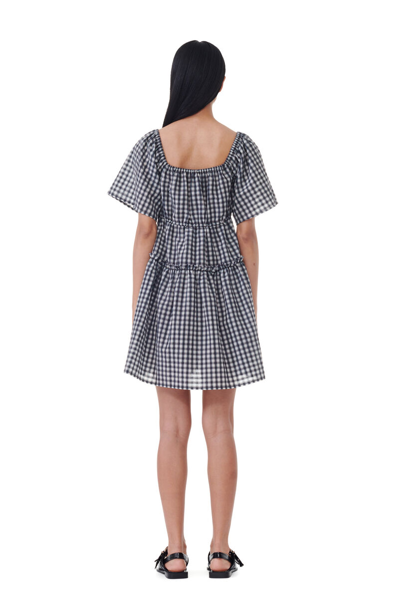 Seersucker Check Mini Layer Kleid, Elastane, in colour Egret - 4 - GANNI